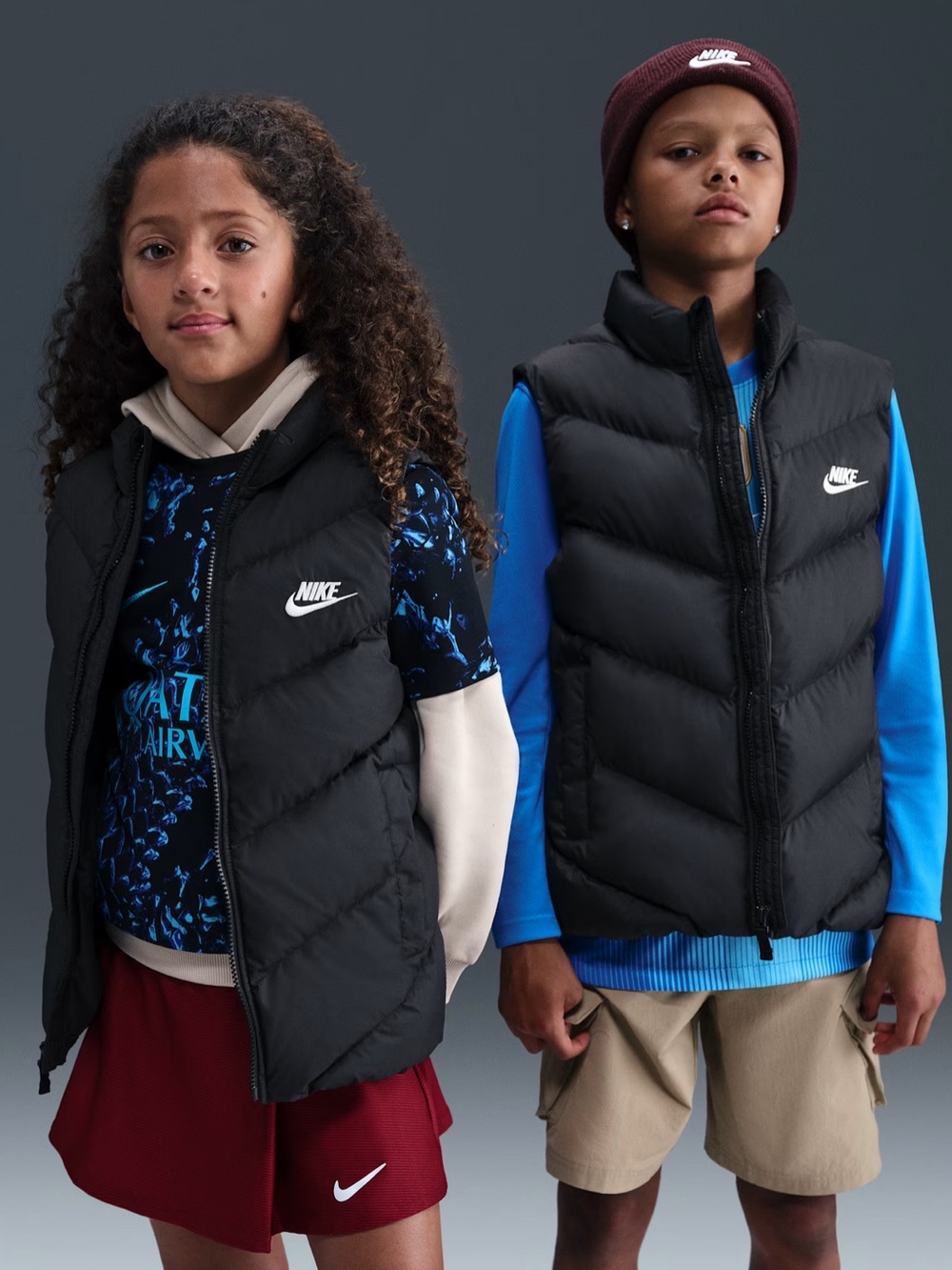 Nike Kids Black Puffer Vest with White Logo